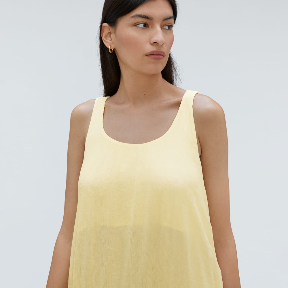 The Naia™ Ripple Tank Dress in Pastel Yellow — detail view