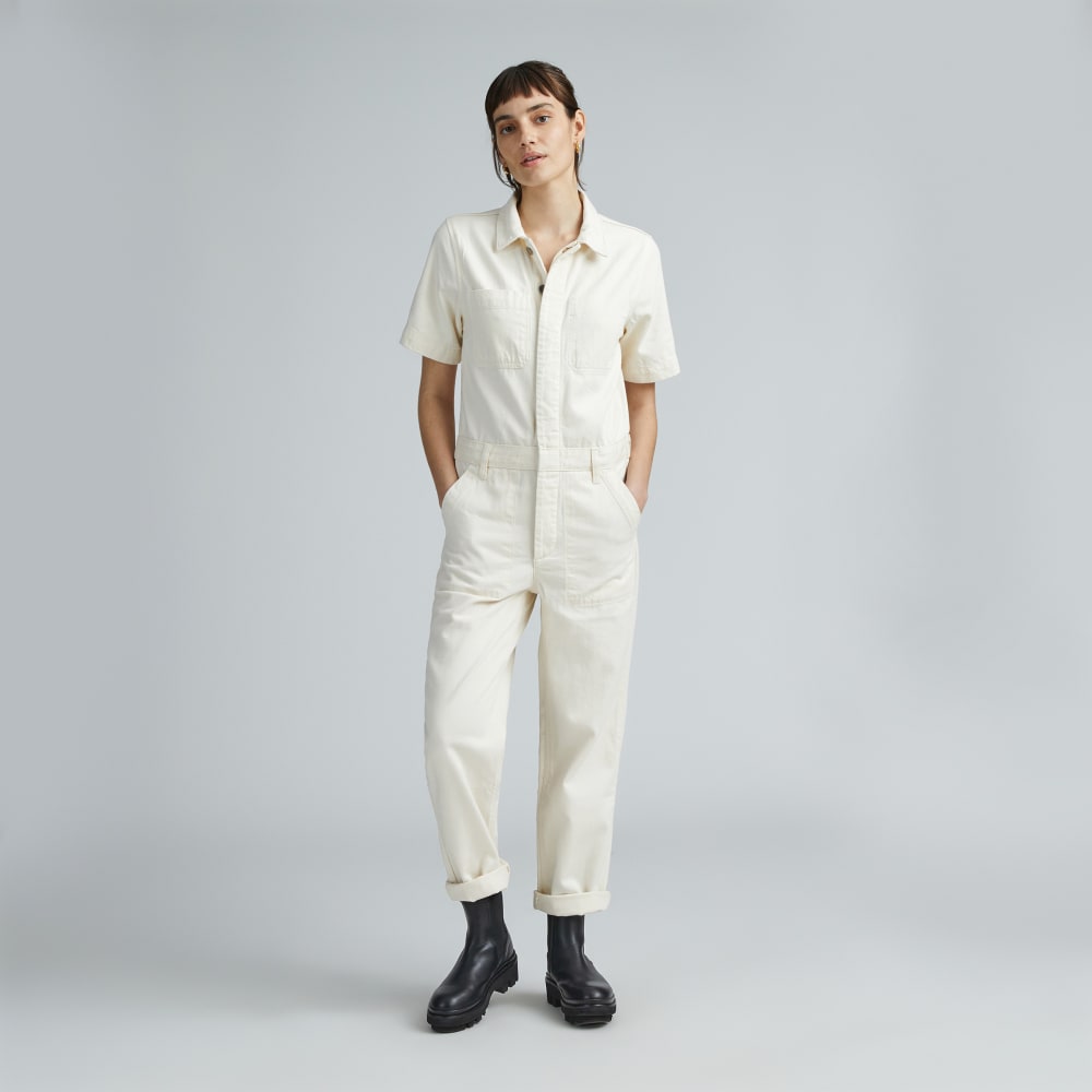 The Supersoft Jean Coverall in Seeded Ecru — front view