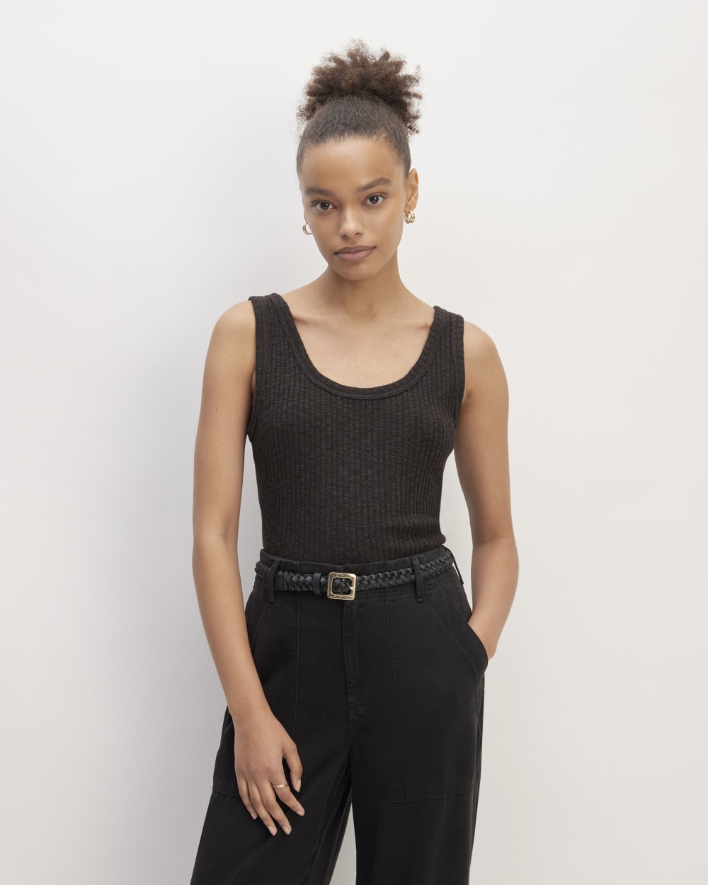 The Cozy Rib Tank in Black — front view