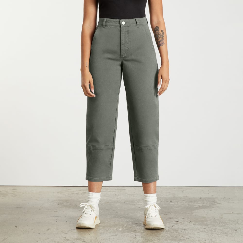 The Utility Barrel Pant in Pewter Green — front view