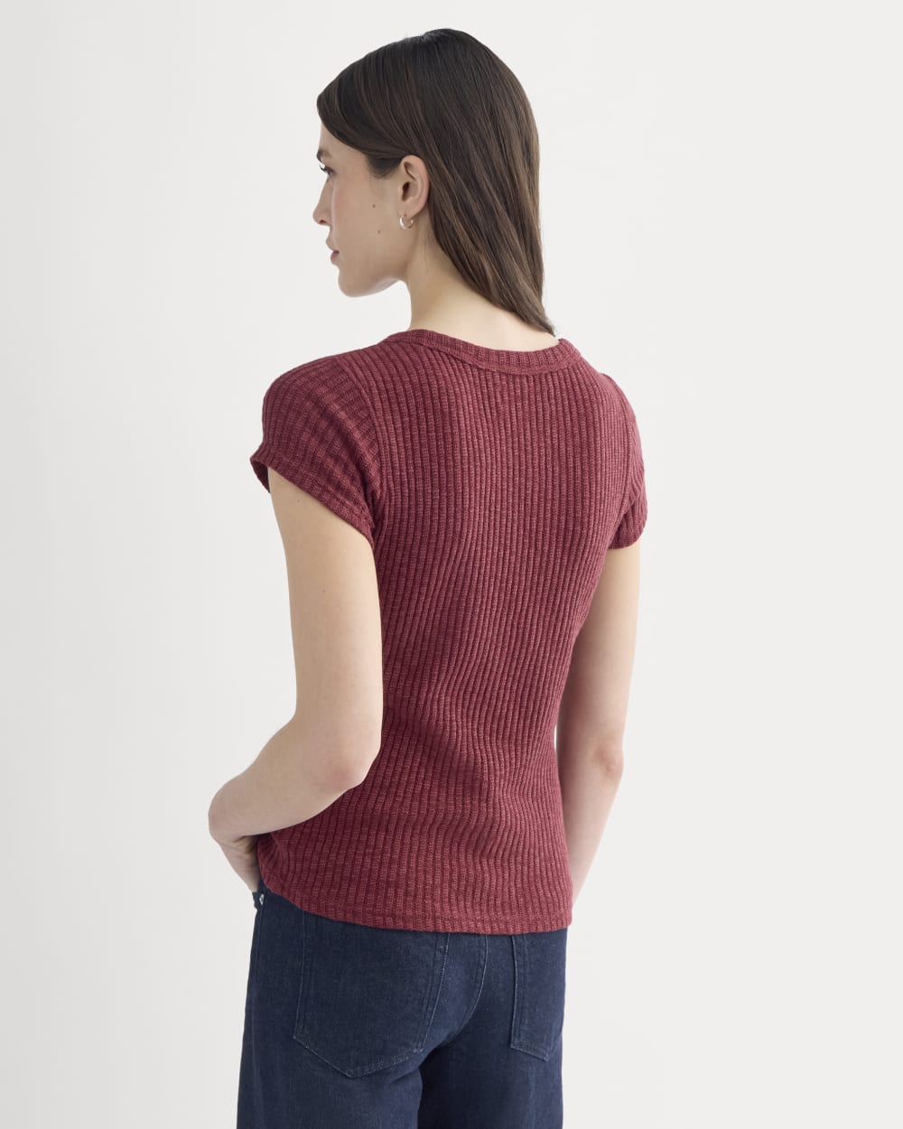 The Cozy Rib Tee in Pomegranate — detail view