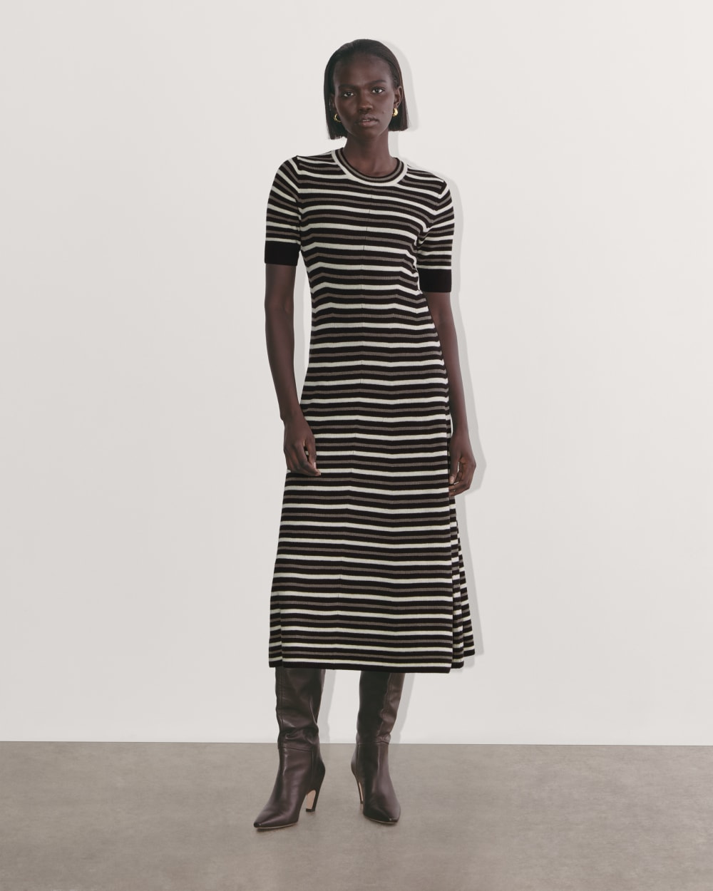 The Ribbed Sweater Dress in Taupe / Canvas / Black — front view