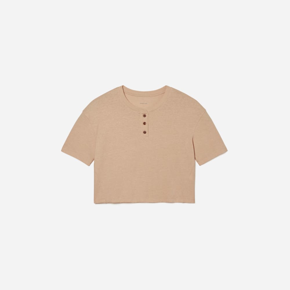 The Vintage Henley Hemp Tee in Hazelnut — front view