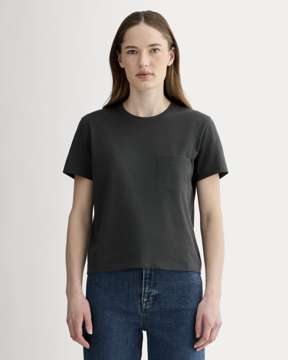 The Box-Cut Tee in Essential Cotton in Washed Black — front view