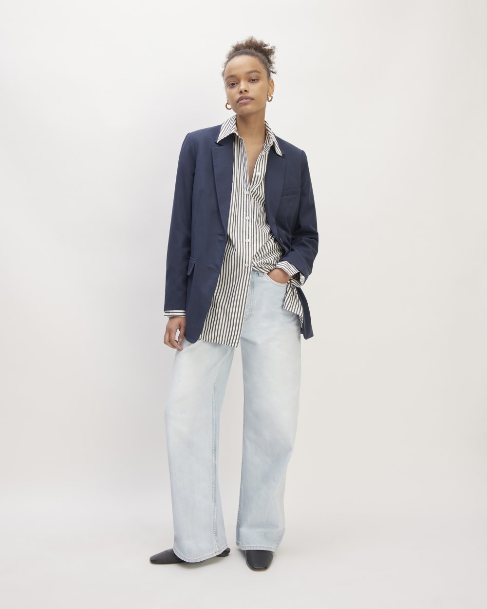 The Supima® Cotton Boyfriend Shirt in Optic White / Black — detail view