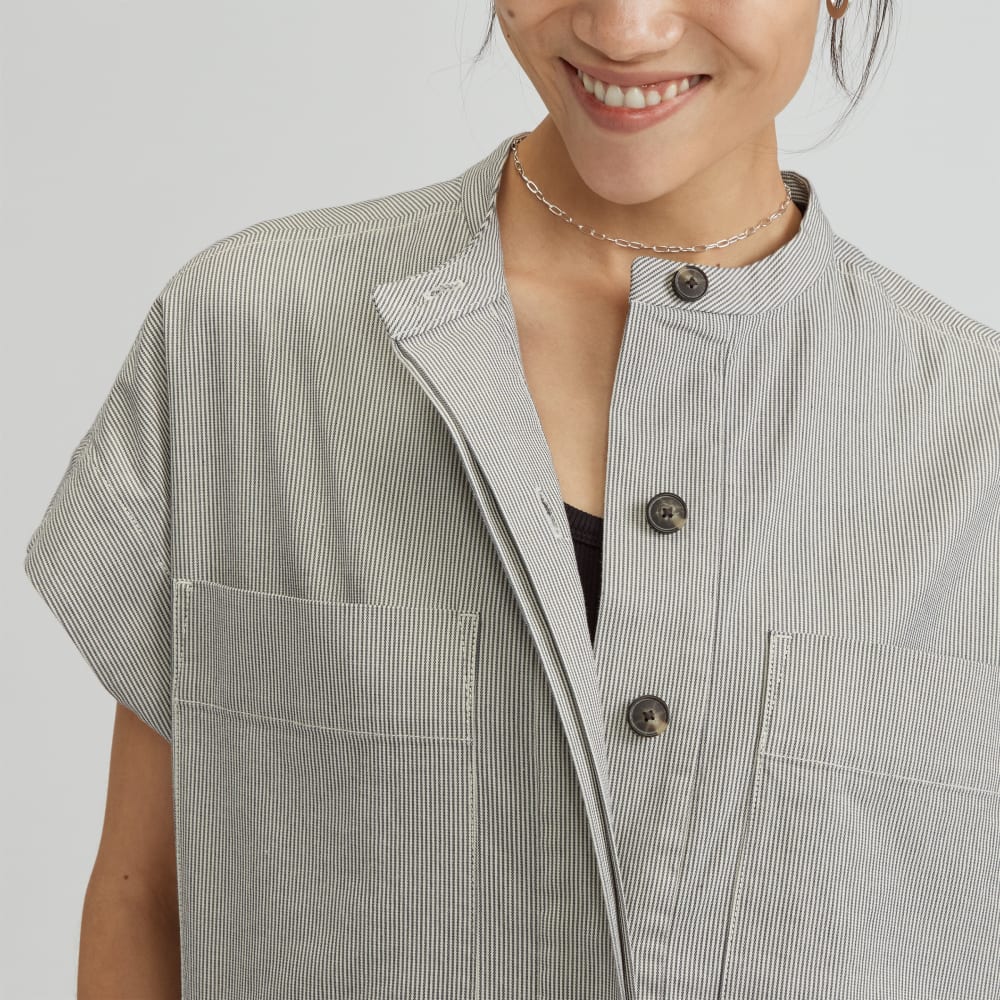 The Easy Workwear Jumpsuit in Canvas Tan / Navy — detail view