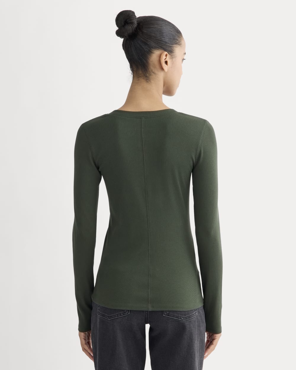 The Luxe Rib Henley in Dark Forest — detail view