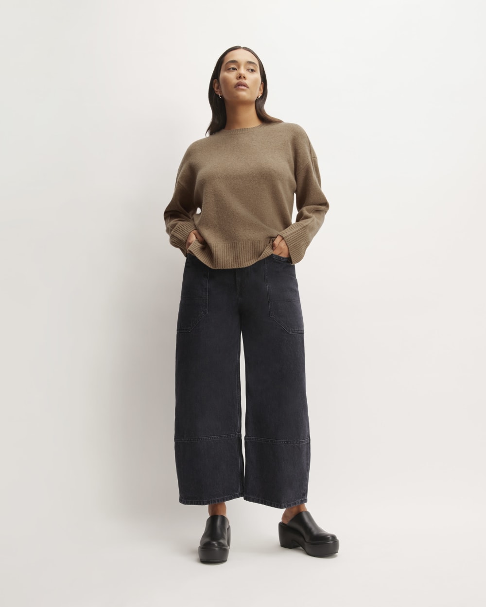 The Good Merino Wool Crewneck Sweater in Praline — detail view
