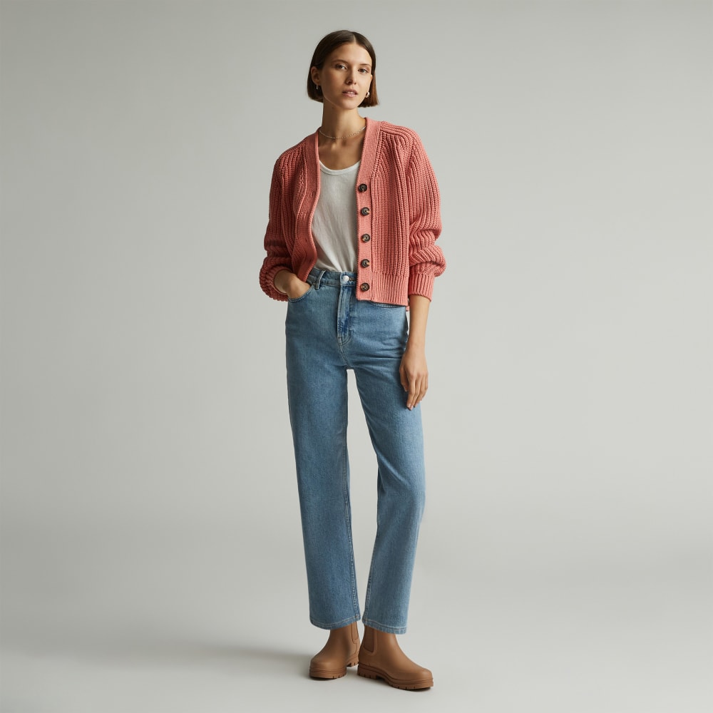 The Texture Cotton Cardigan in Light Rose — detail view