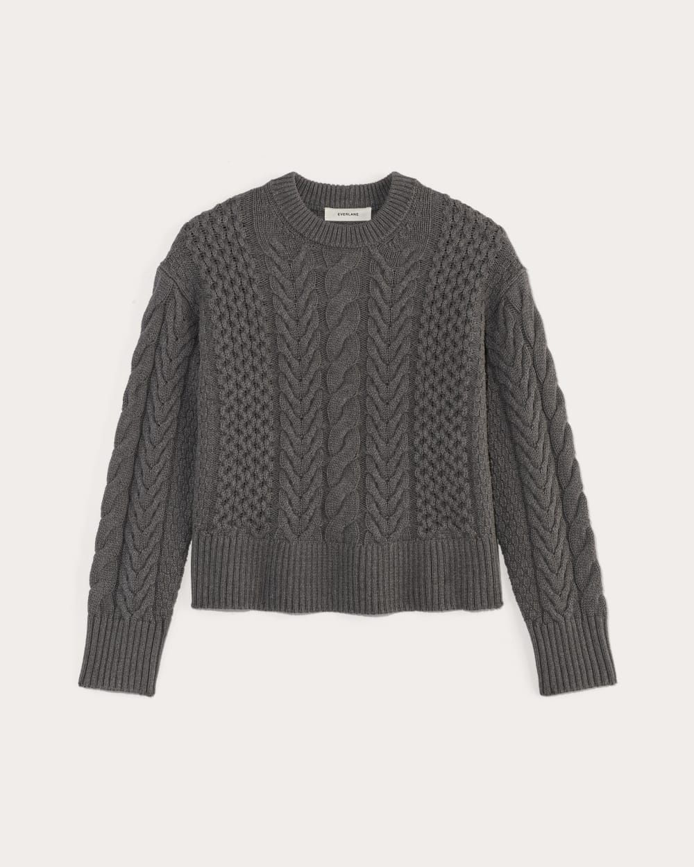 The Cable Sweater in Everyday Cotton in Heathered Charcoal — alternate view