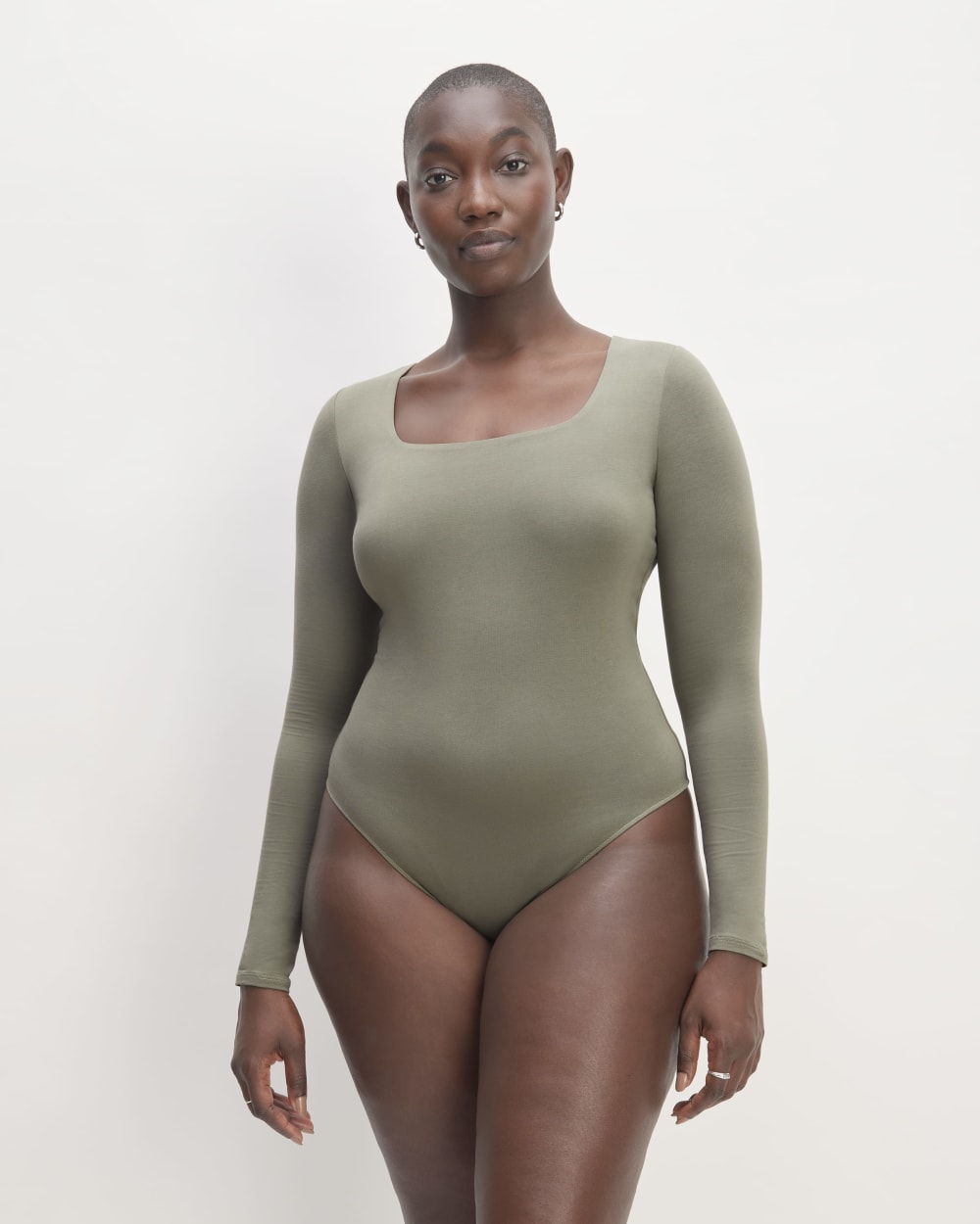 The Long-Sleeve Supima® Square-Neck Bodysuit in Dark Sage — detail view