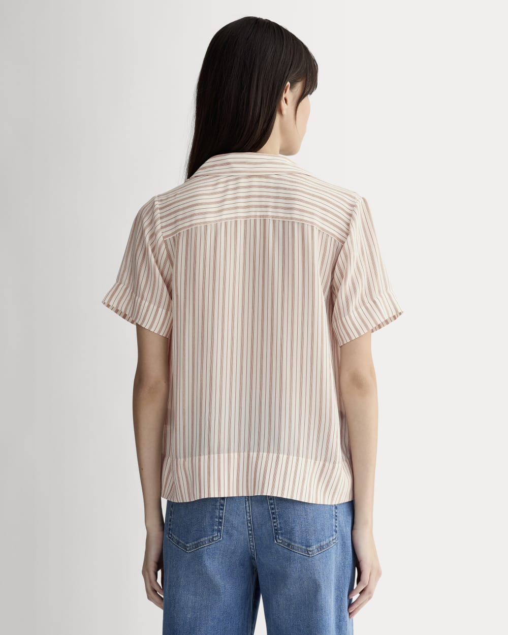 The Notch Shirt in Washable Silk in Bone / Dusky Rose — detail view