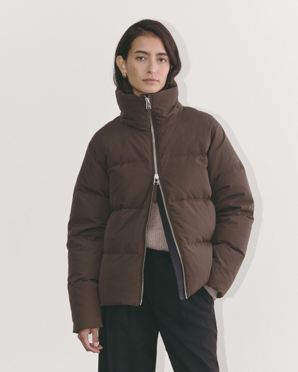 The Puffer Bomber in Earth Brown — front view