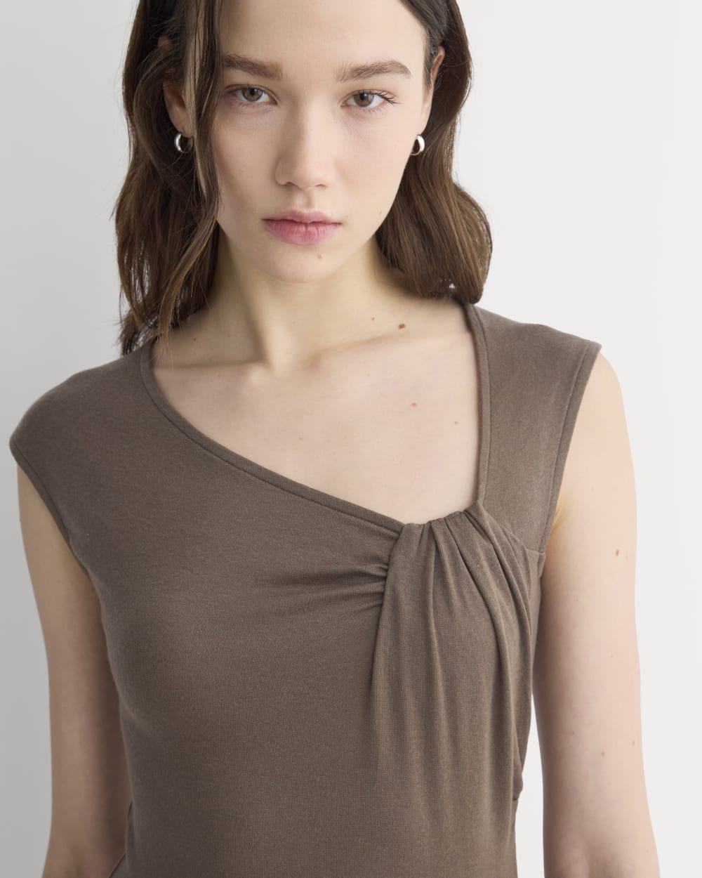 Asymmetrical Top in Butterluxe in Deep Taupe — detail view