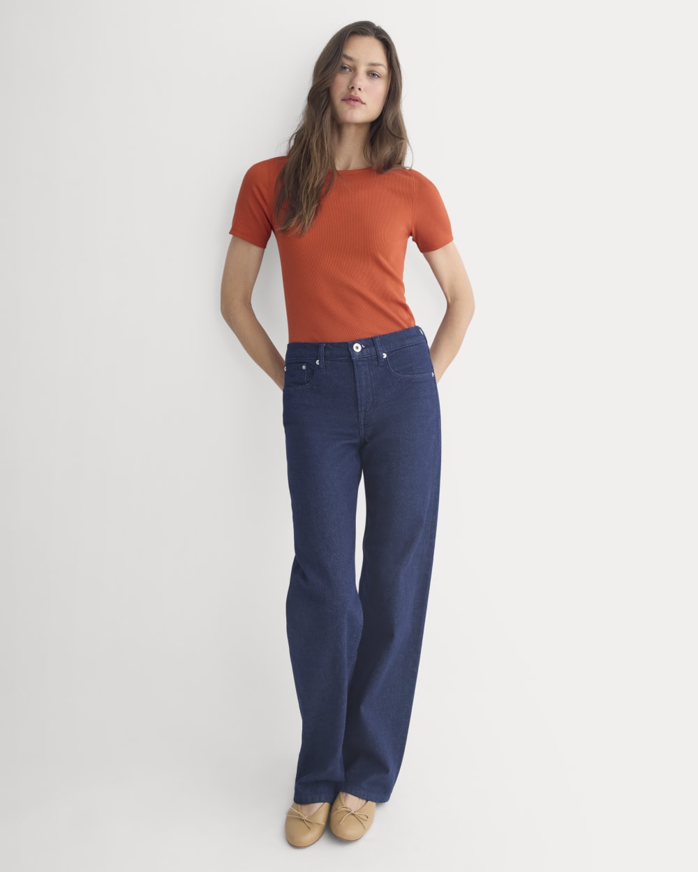 The Luxe Rib Crew in Rust — detail view