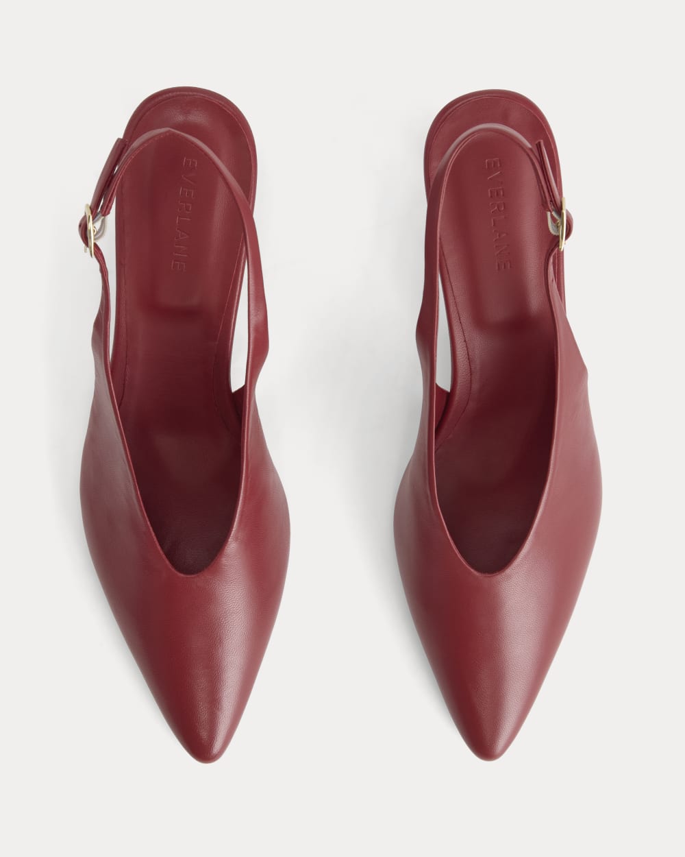 Pointed-Toe Slingback Heel in Rouge — detail view