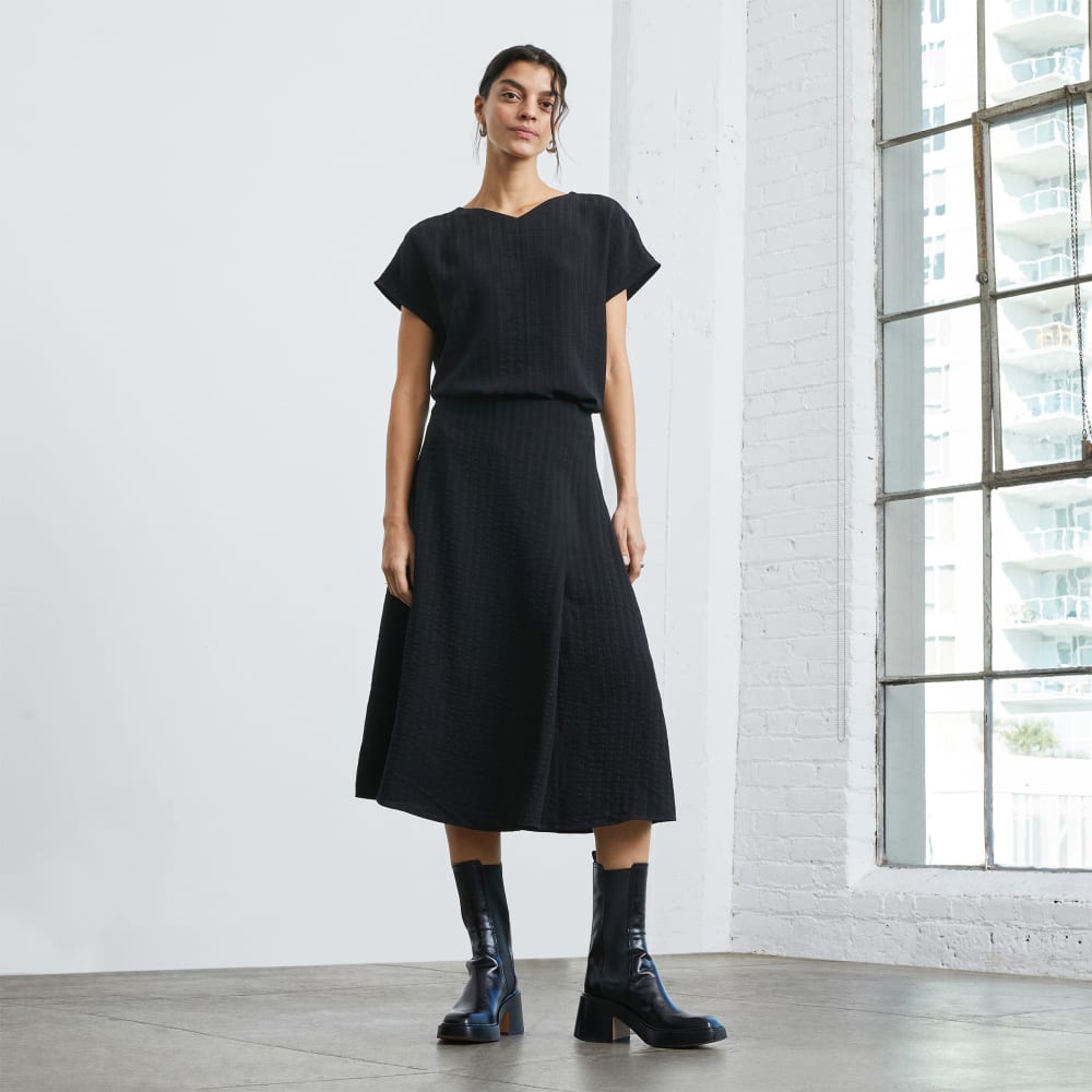 The City Stripe Midi Skirt in Black — detail view