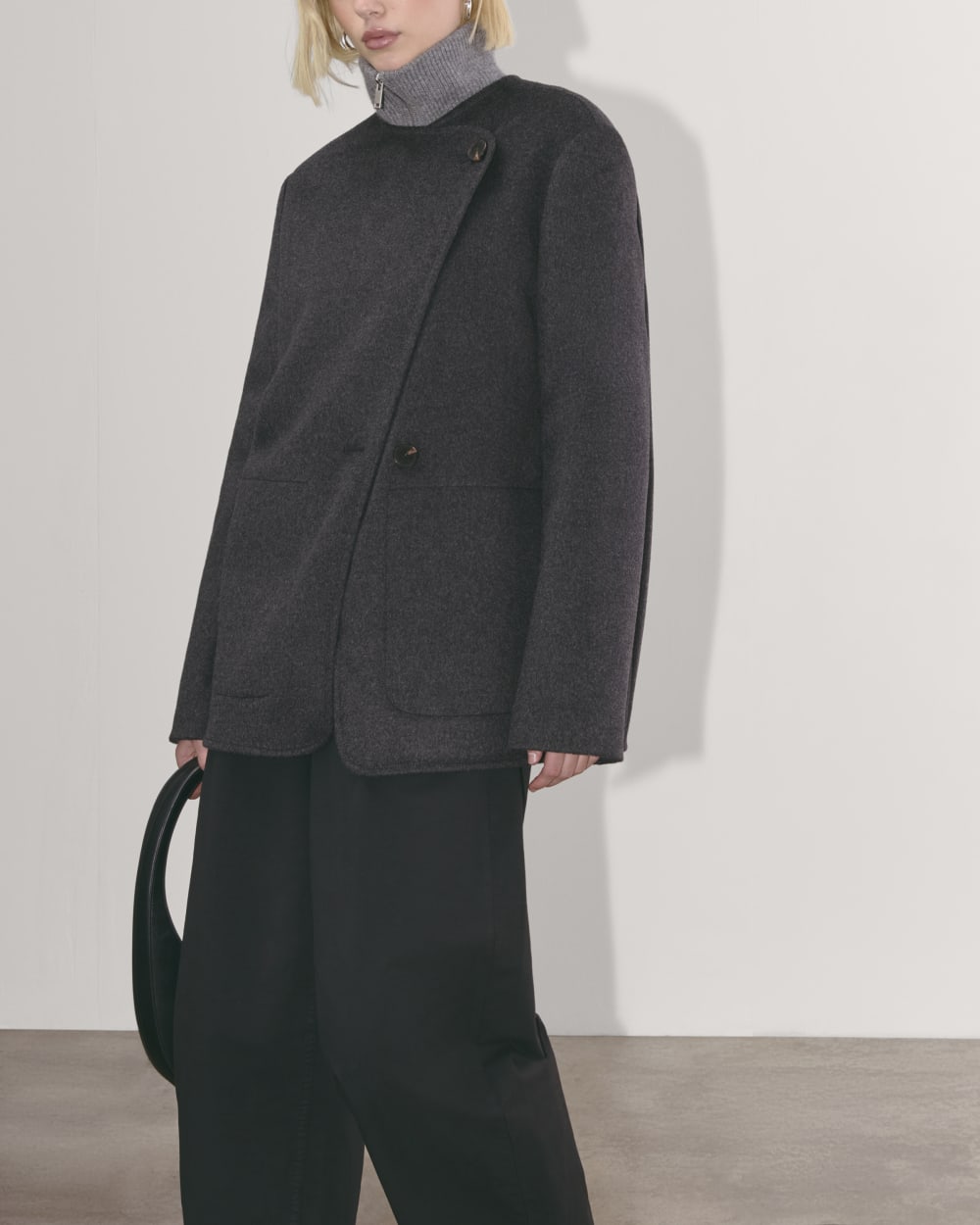 The October Coat in Dark Charcoal Melange — detail view