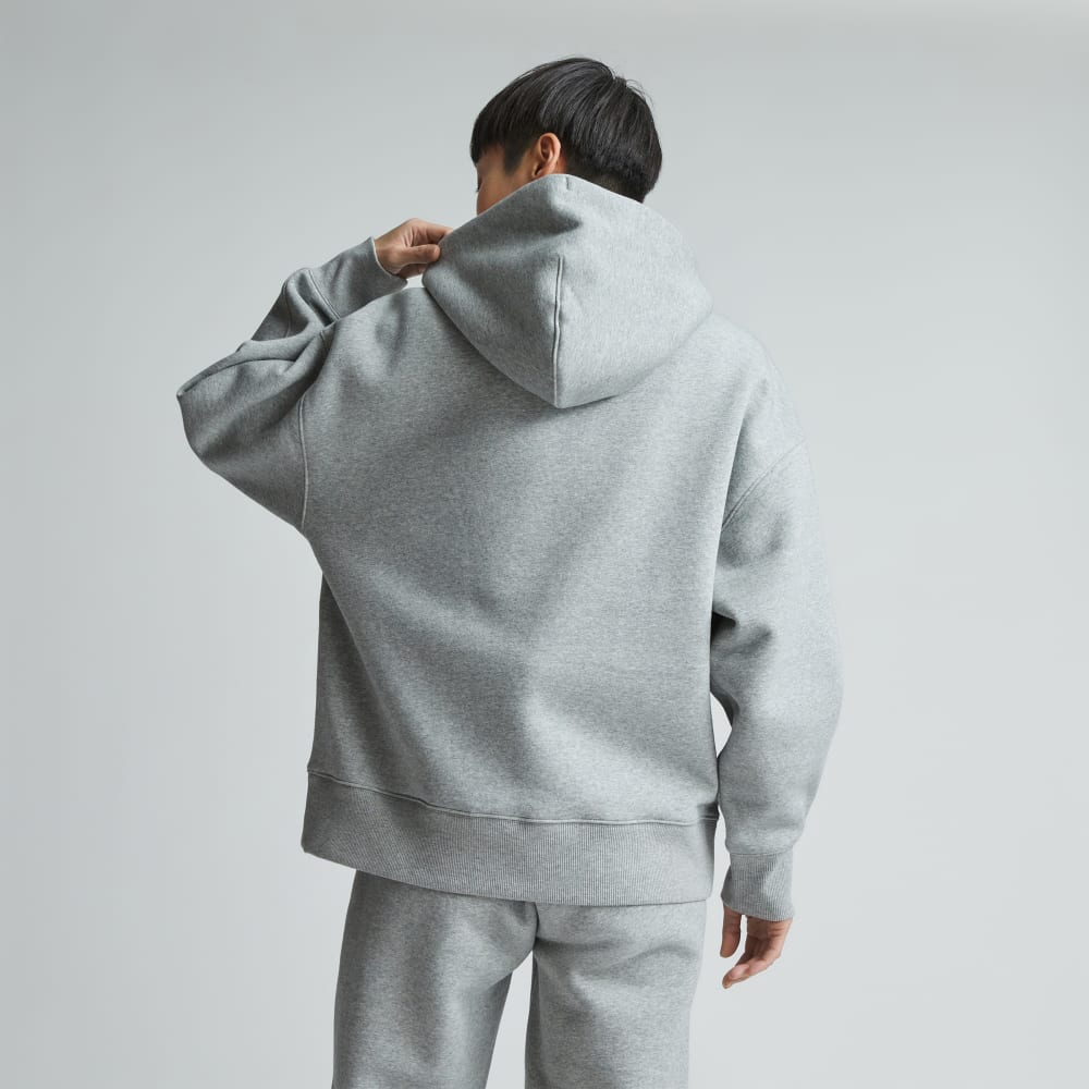 The ReTrack Hoodie in Heather Grey — detail view