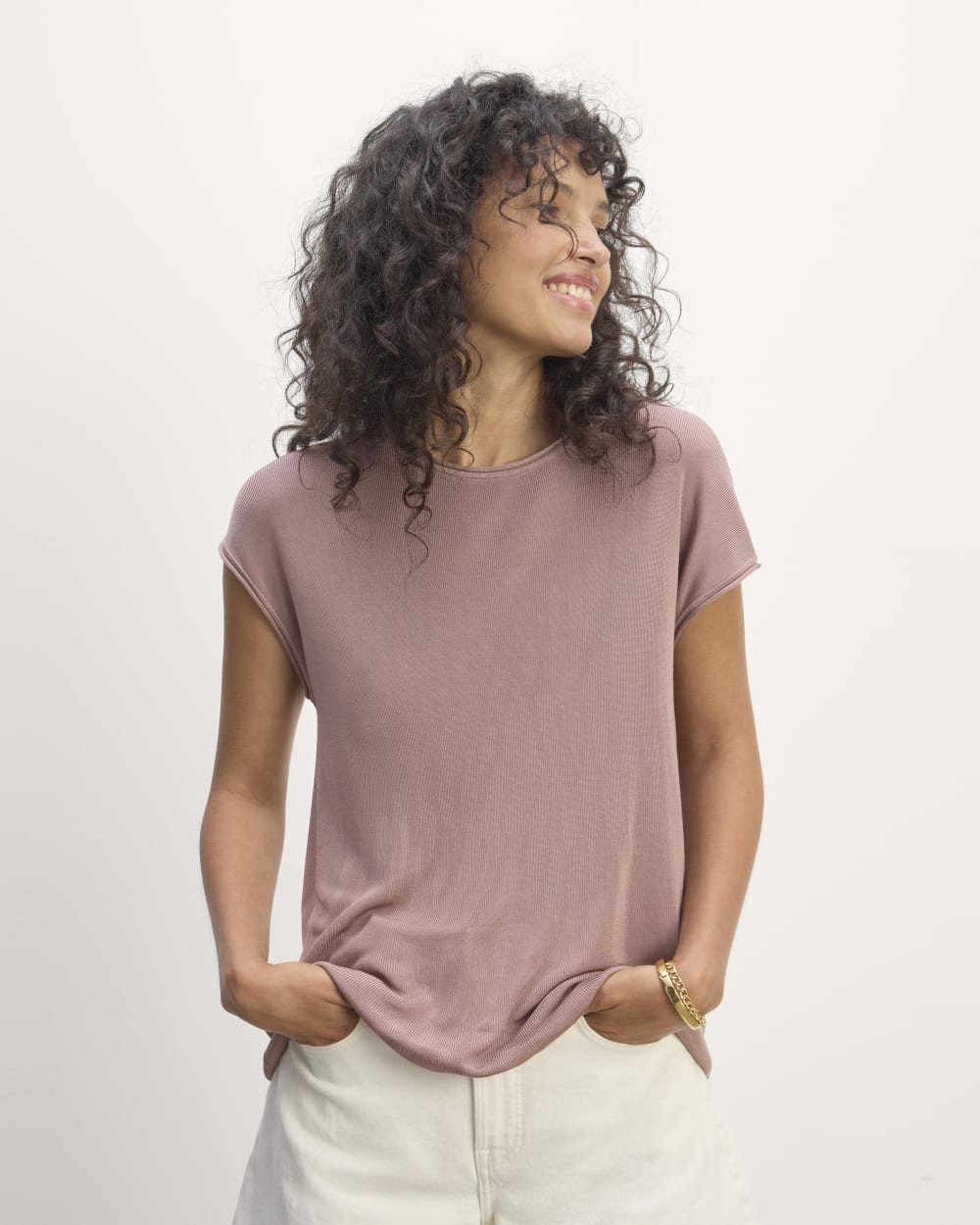 The Oversized Knit Top in Dusty Rose — front view