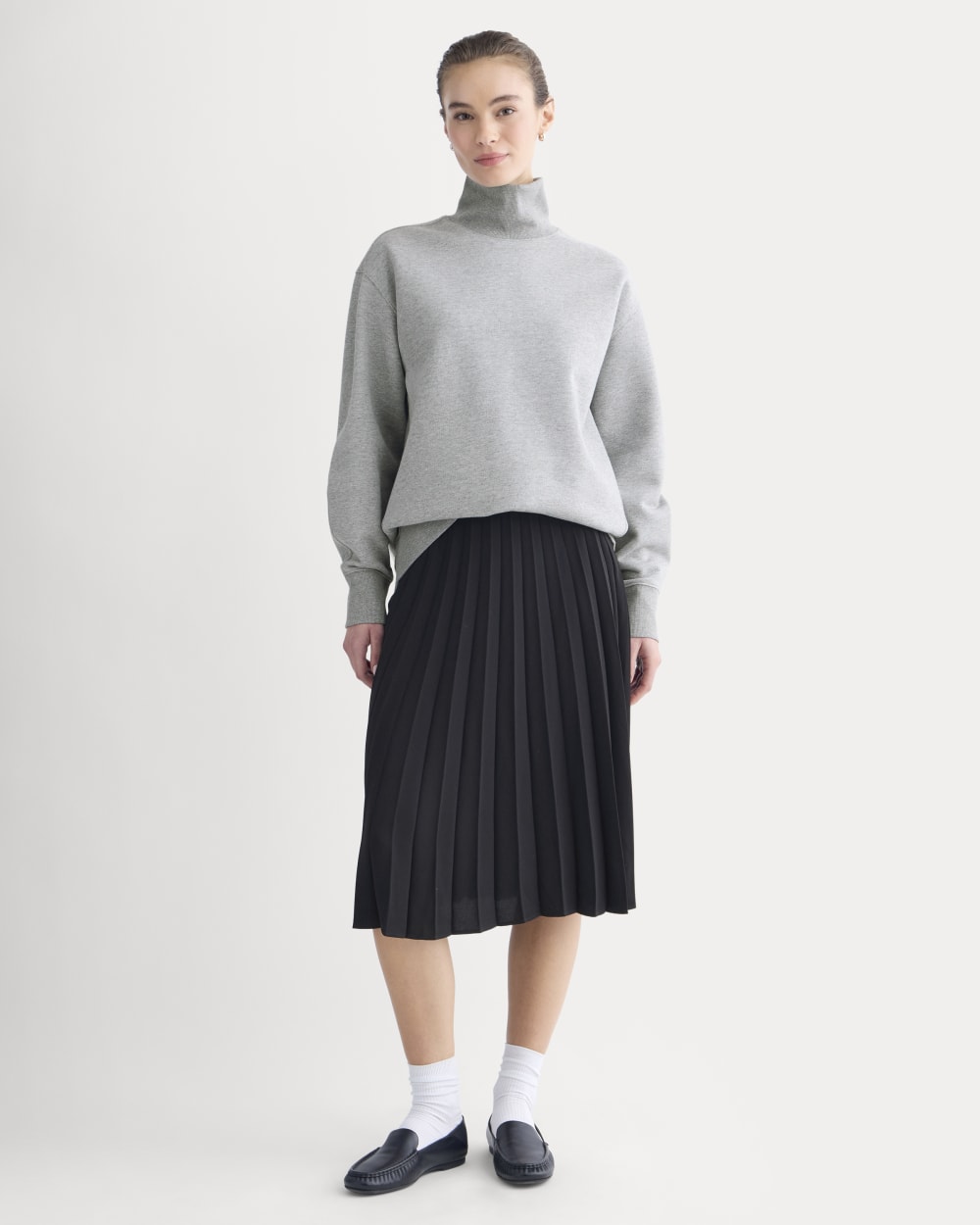 Luxe Fleece Turtleneck in Vintage Heather Grey — detail view