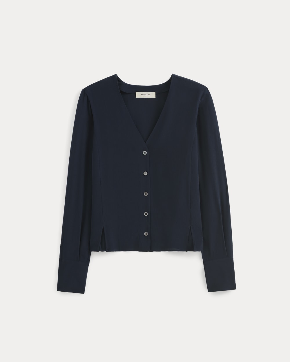 The V-Neck Blouse in Washable Silk in Navy — alternate view