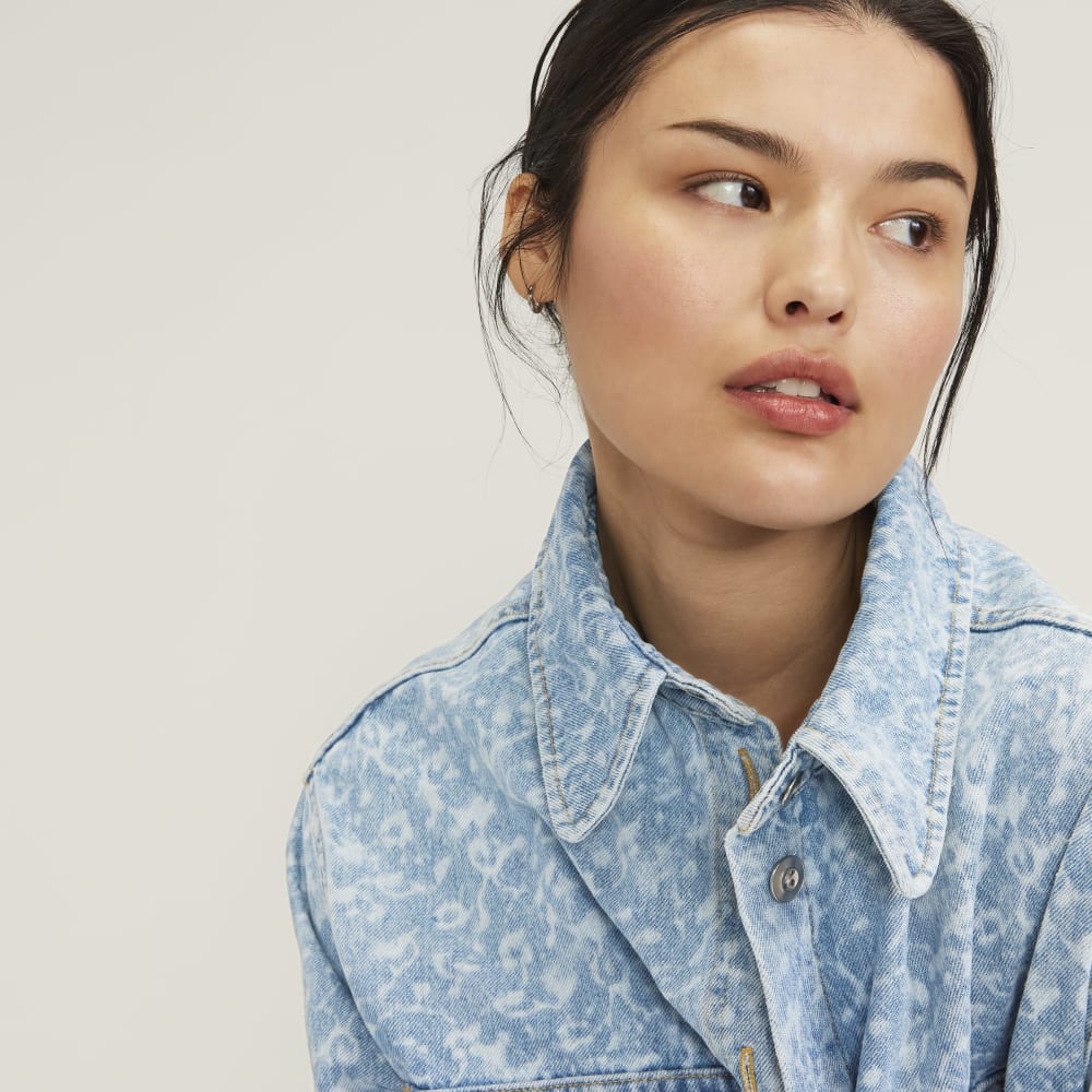 The Denim Overshirt in Light Painterly Strokes — detail view