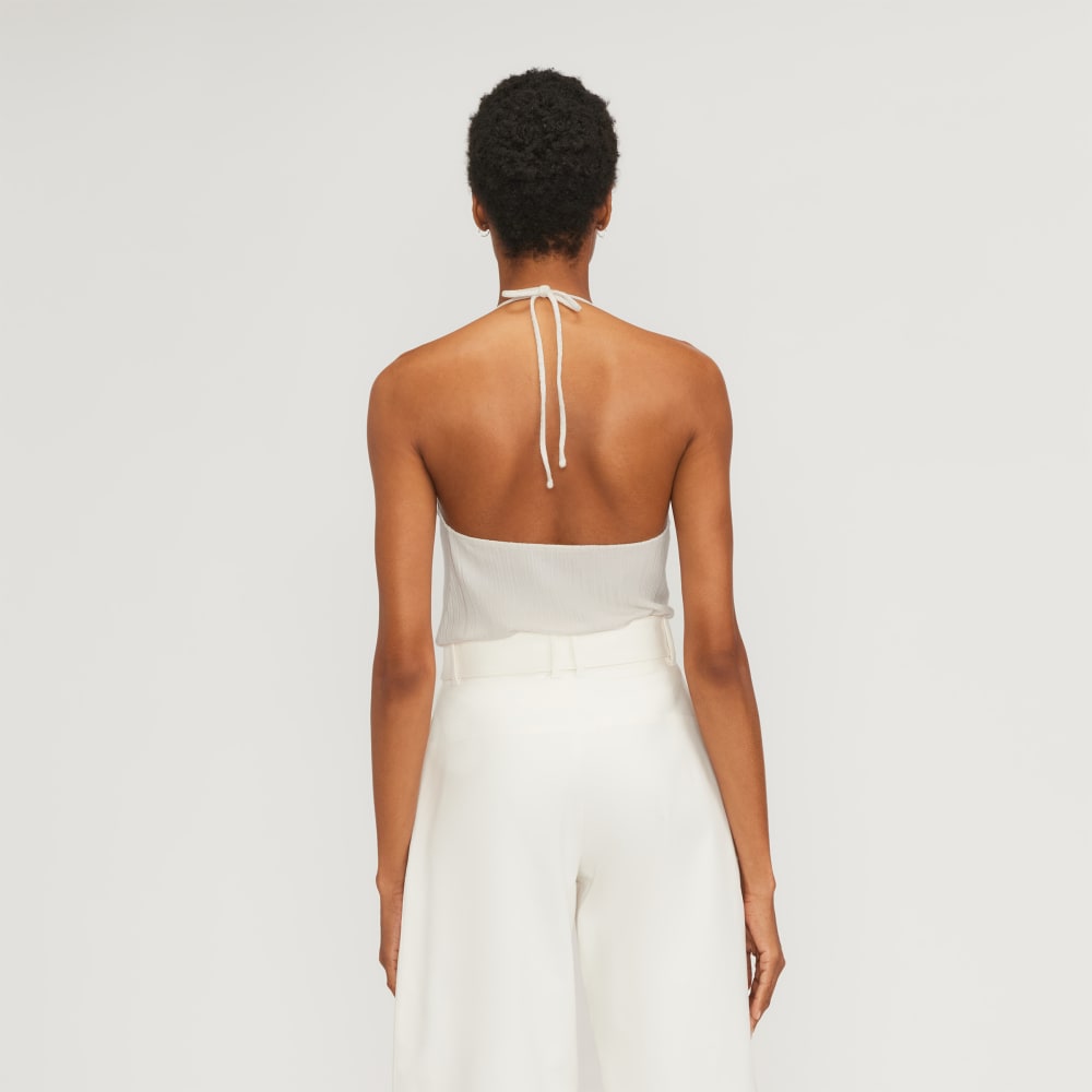 The Rib Soft Knit Halter Top in Bone — detail view