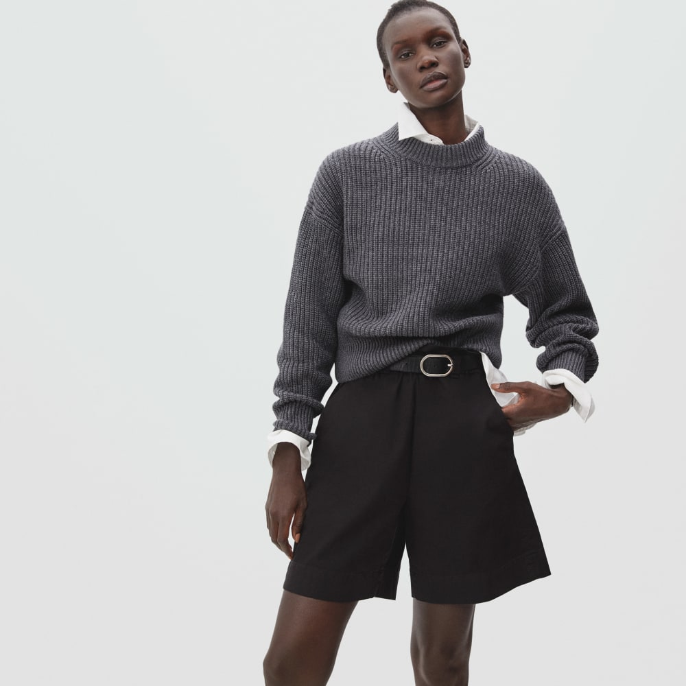 The Texture Cotton Crew in Heathered Charcoal Contrast Trim — alternate view