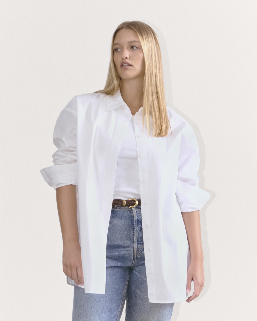 The Supima® Cotton Boyfriend Shirt in White — front view