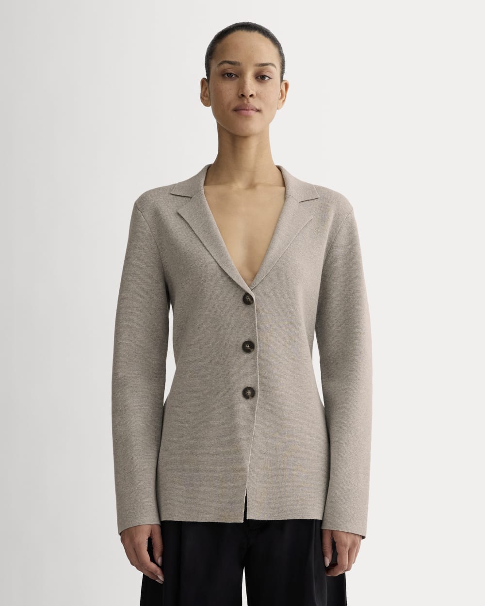 The Knit Blazer in Light Heathered Grey — front view