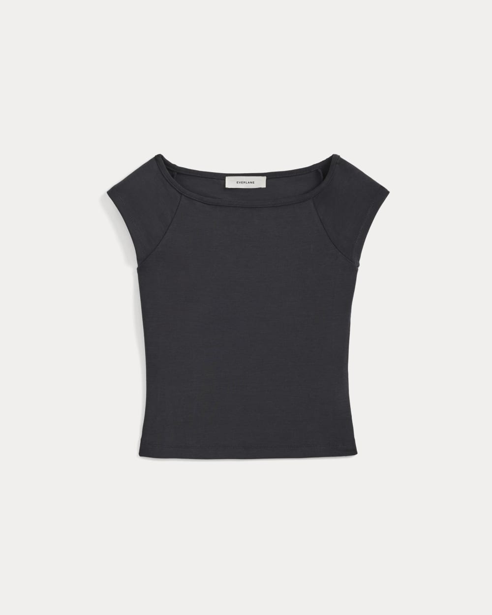 Boatneck Cap-Sleeve Top in Butterknit in Black — alternate view