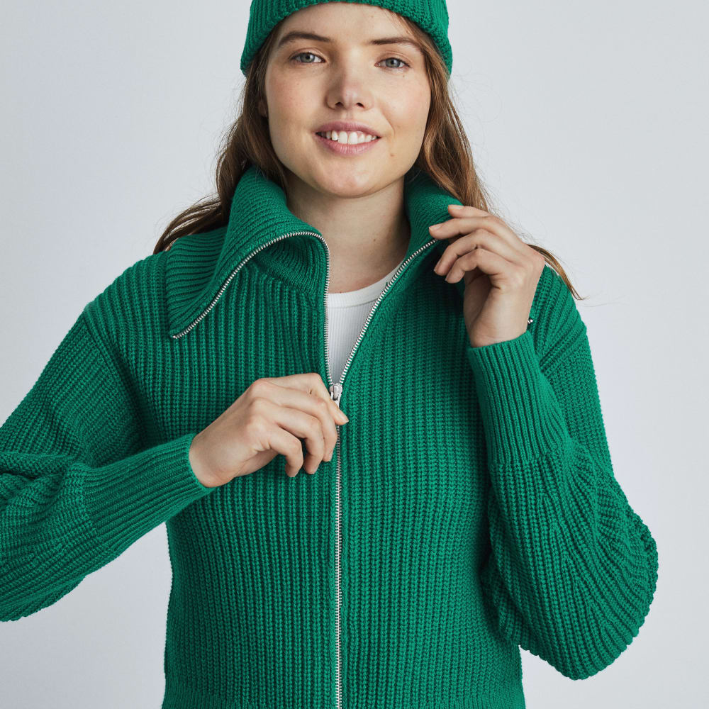 The Chunky Cardigan in Ultramarine Green — alternate view
