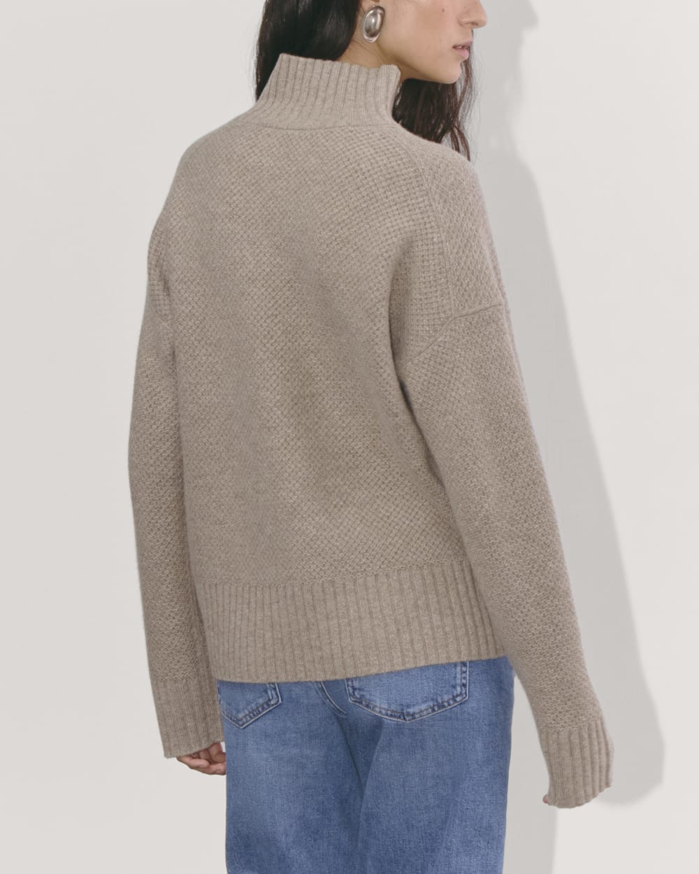 The Honeycomb Funnel Neck in Wool Cashmere in Oatmeal — detail view
