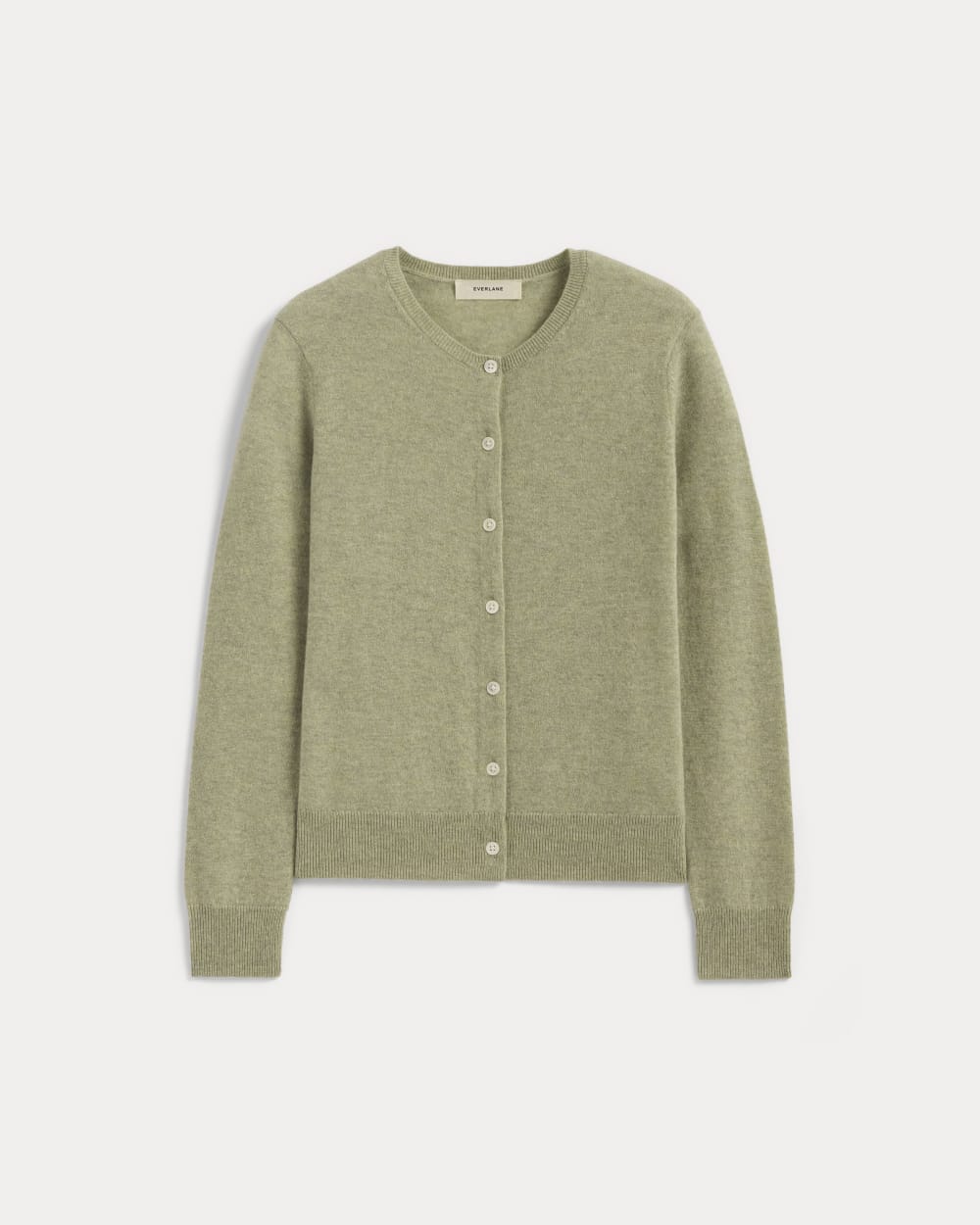 The Classic Cardigan in Cashmere in Light Heathered Moss — alternate view