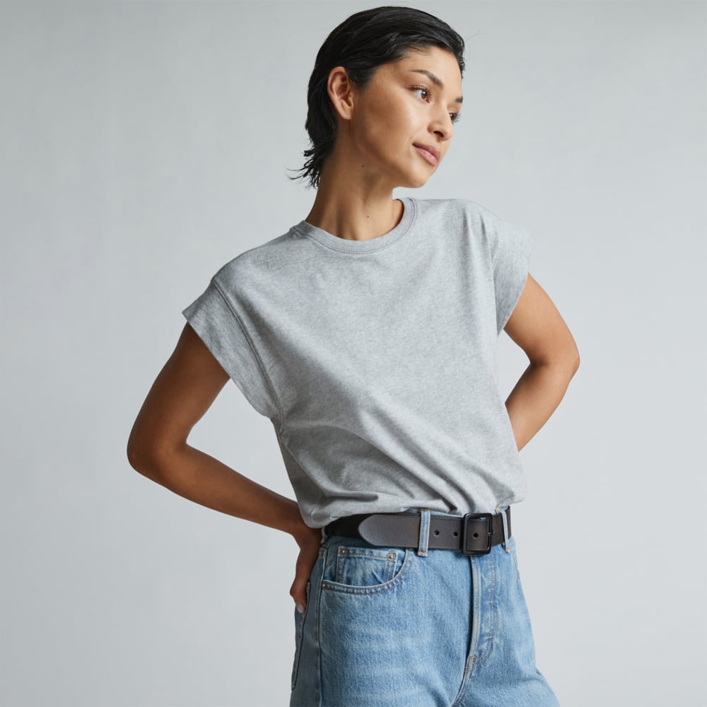 The Muscle Tee in Essential Cotton in Heather Grey — front view