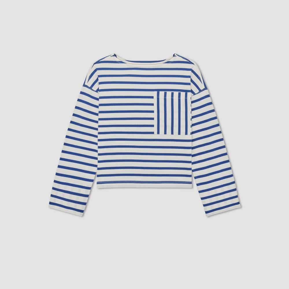 The Premium Weight Oversized Pocket Tee in Canvas Tan / Mazarine Blue — alternate view