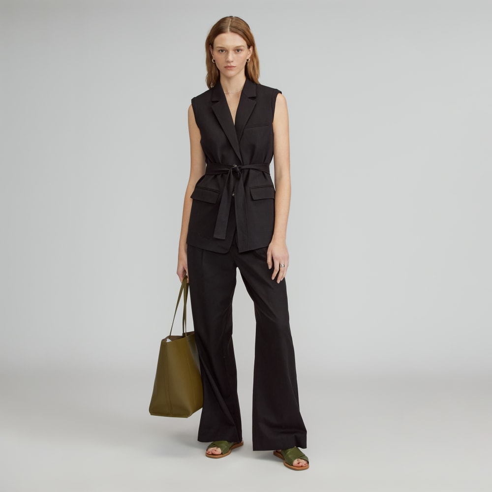 The Sleeveless Blazer in Buttersmooth in Black — detail view