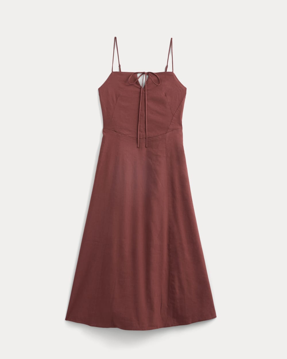 Tie-Neck Dress in Stretch Linen in Henna Red — alternate view