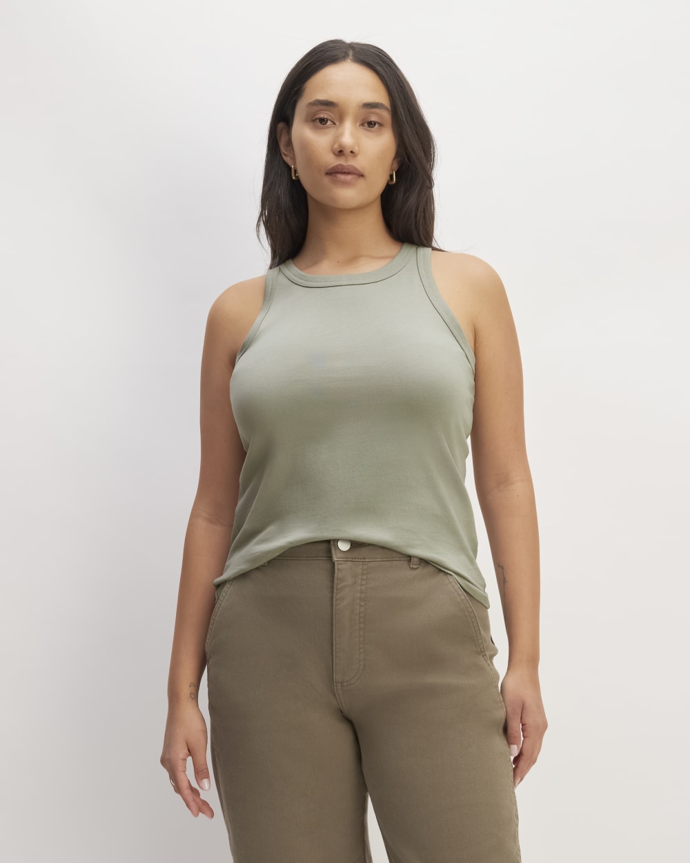 The Tank in Essential Cotton in Sage Green — front view