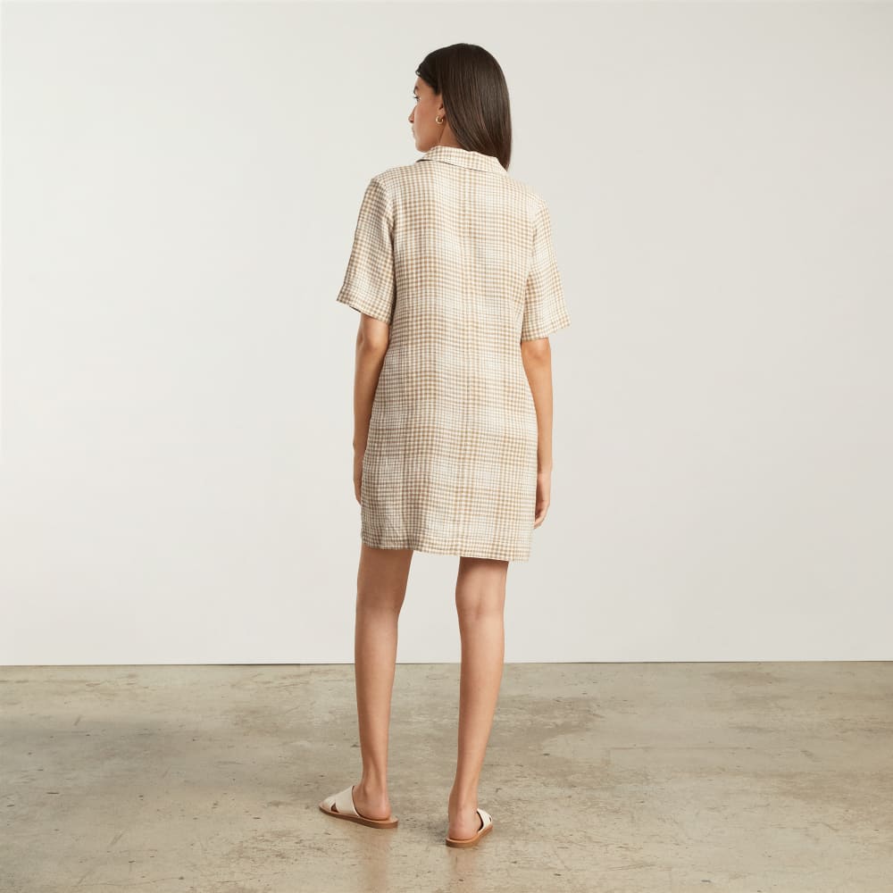 The Linen Workwear Dress in Iced Coffee Grid — detail view