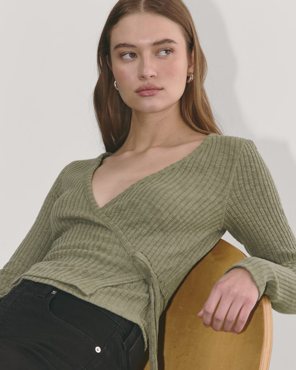 The Cozy Rib Wrap Top in Kalamata — detail view