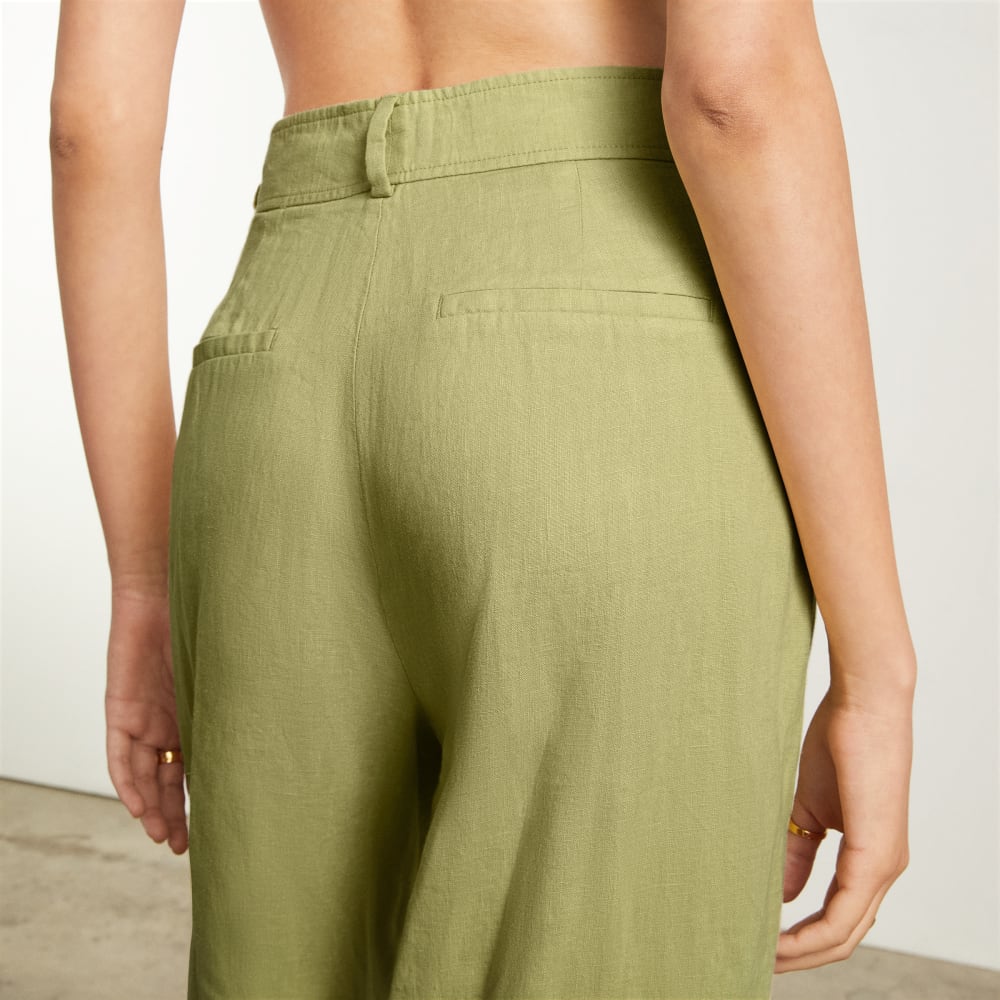 The Linen Way-High® Drape Pant in Leek — detail view