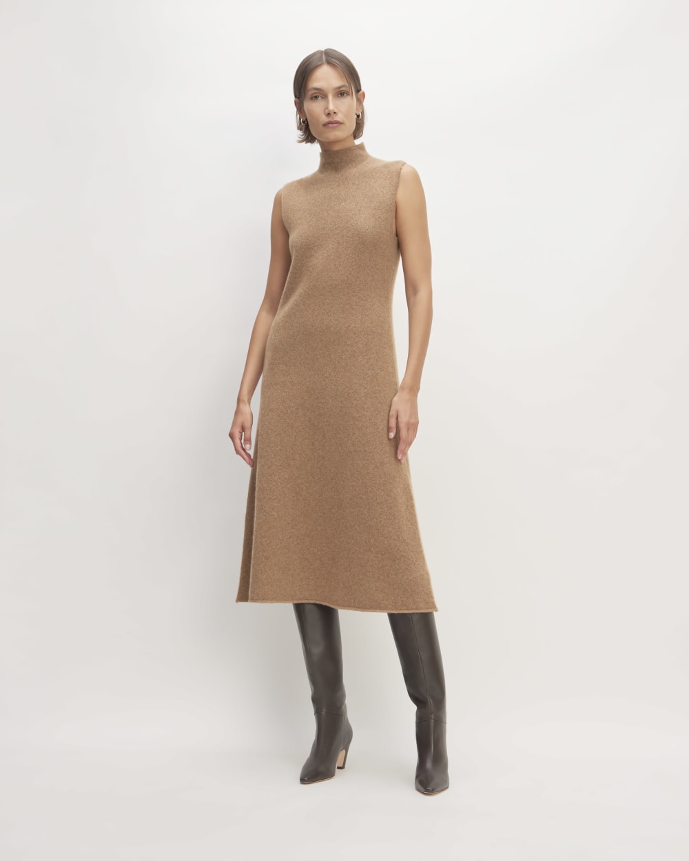 The Cozy-Stretch Sleeveless Midi Dress in Heathered Toasted Coconut — front view
