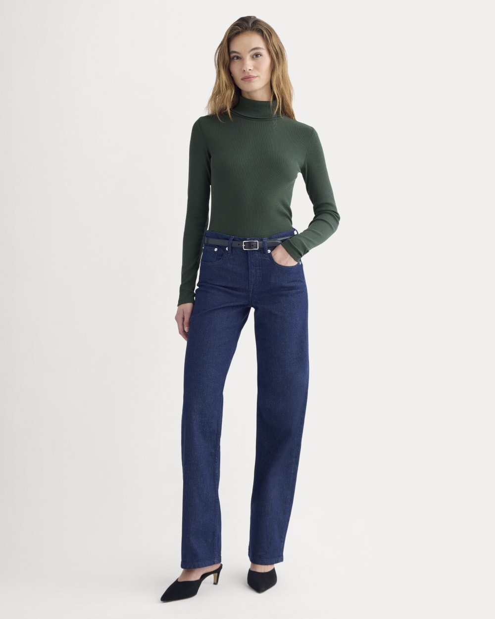The Luxe Rib Turtleneck in Heathered Dark Sea — detail view