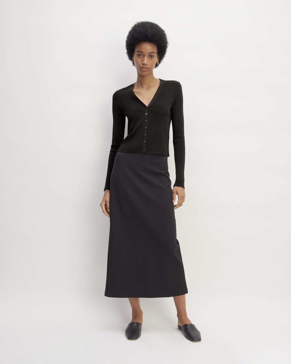 The Viscose Knit Cardigan in Black — detail view