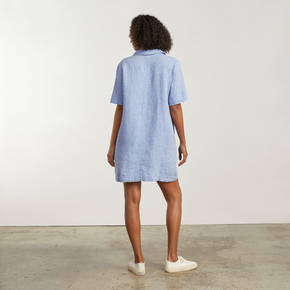 The Linen Workwear Dress in Medium Blue — alternate view