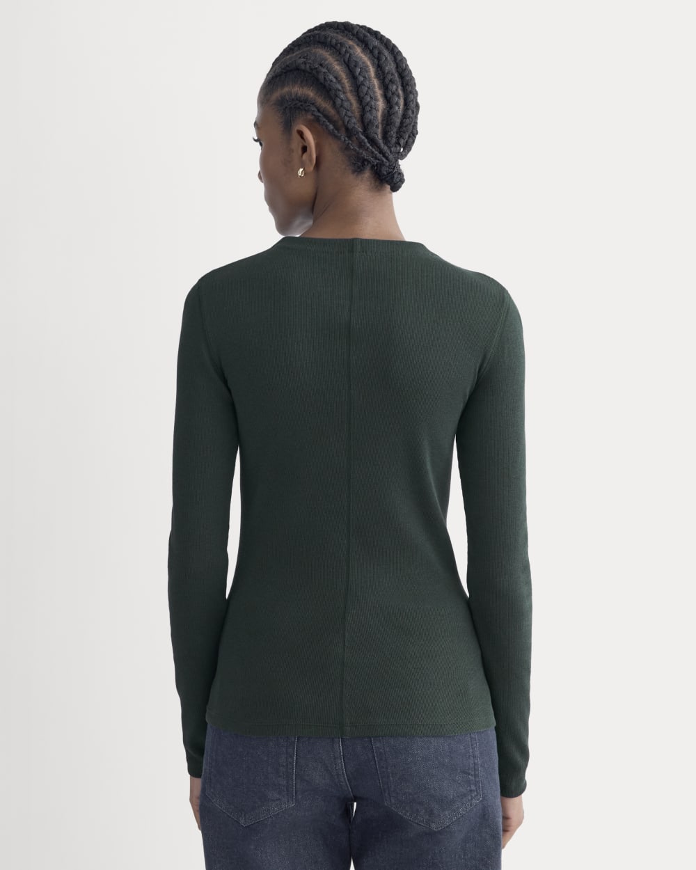 The Luxe Rib Funnel-Neck Tee in Heathered Dark Sea — detail view