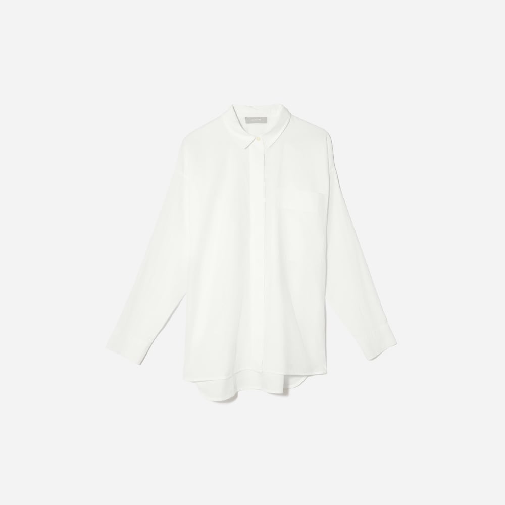 The Oversized Silky Cotton Shirt in White — front view