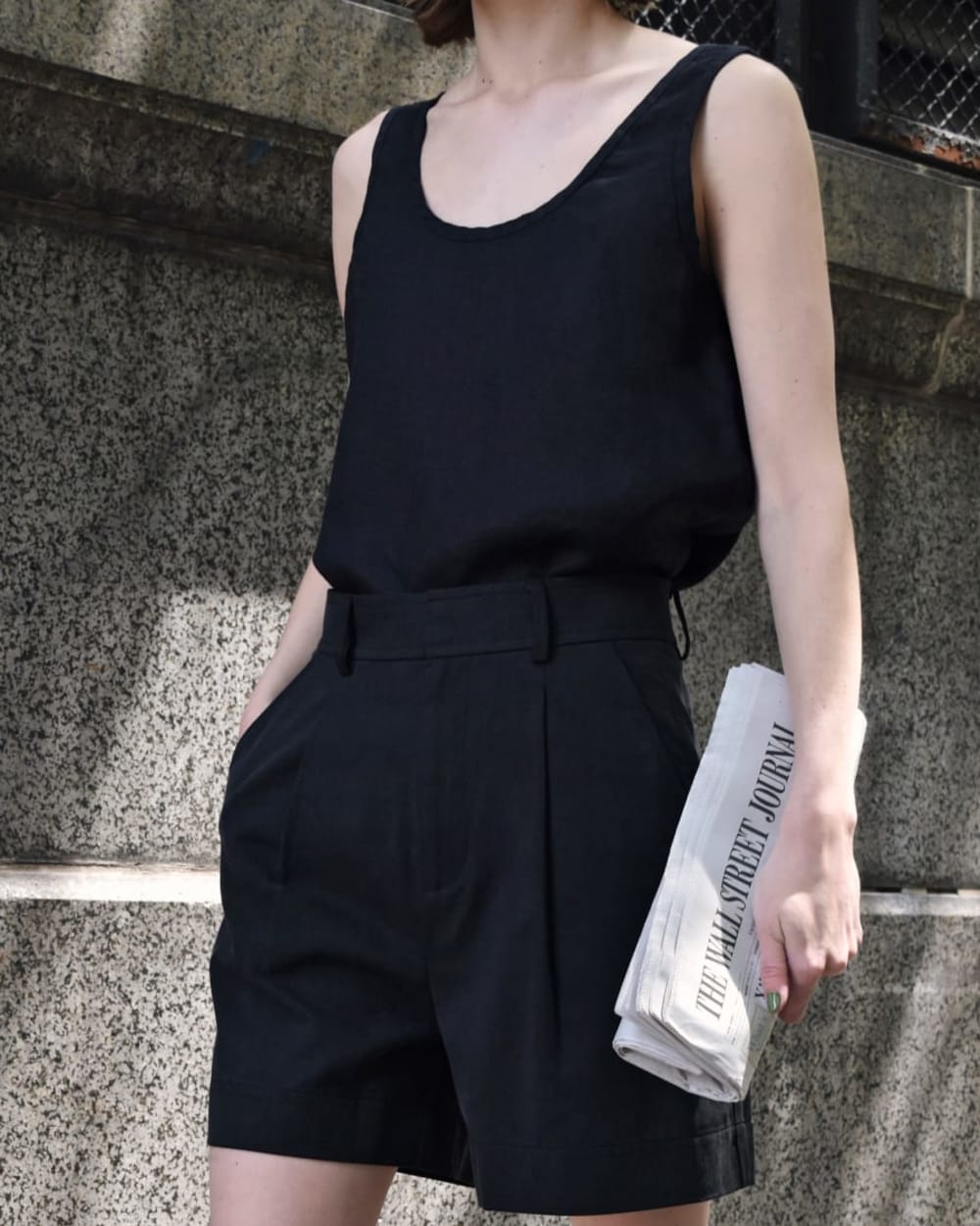 The Scoop Tank in Linen in Black — detail view